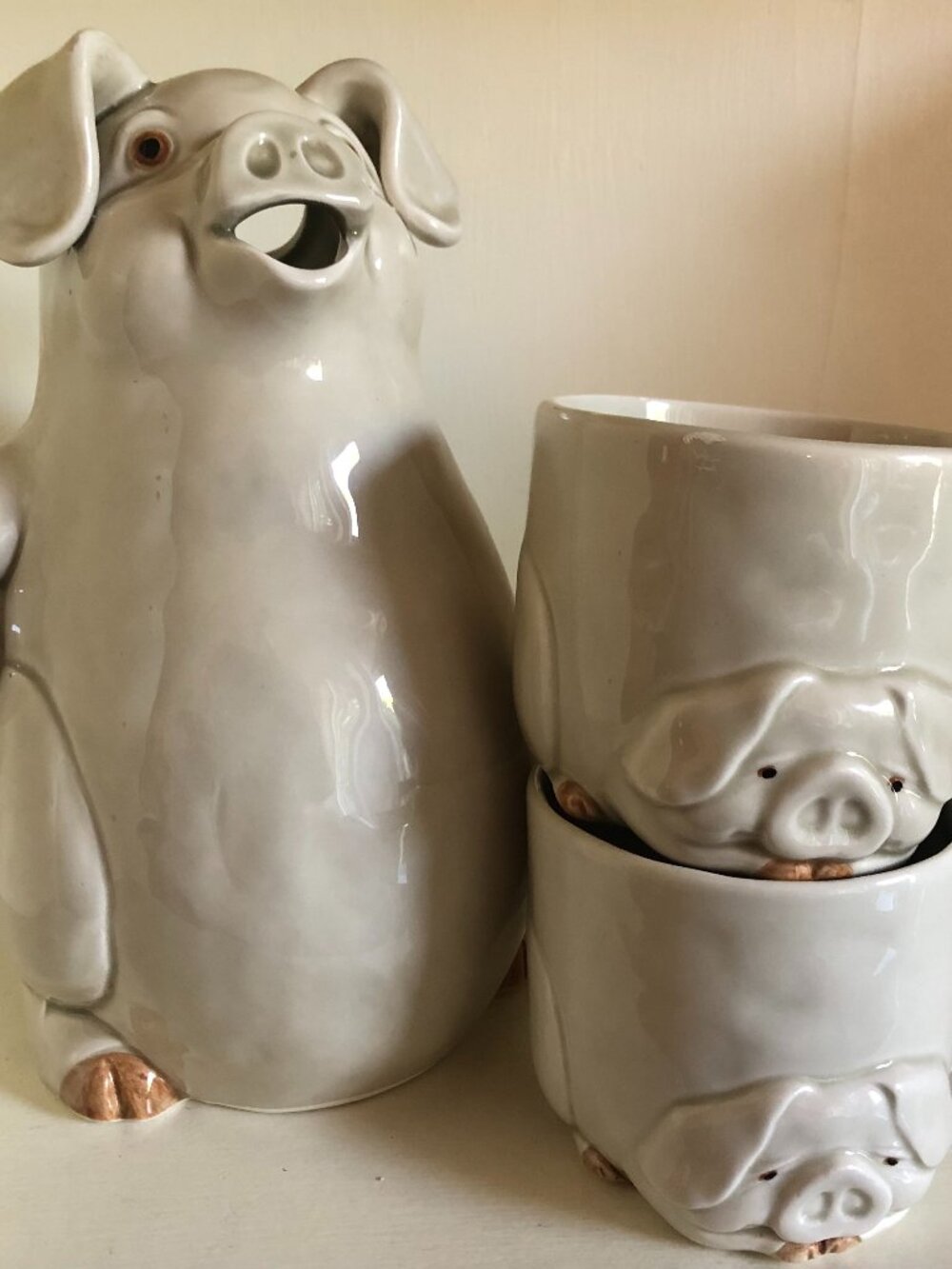 Fitz and Floyd Porky Pig Pitcher and Mugs